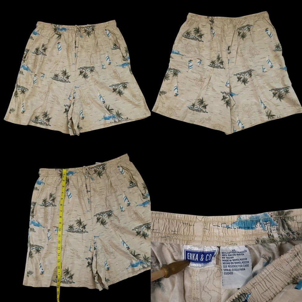 Vintage Erika Shorts Womens XL Tan Khaki Pull On Cargo Drawstring Utility Casual